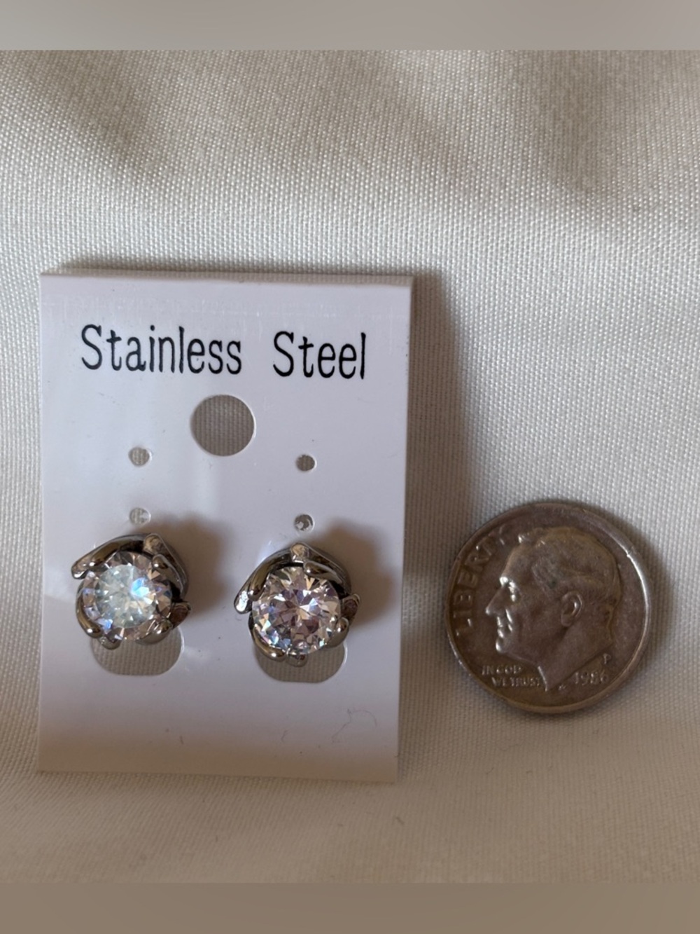 Stainless Steel Clear Crystal Stud Earrings
